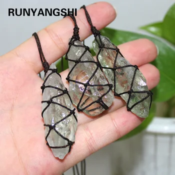 Runyangshi 1ks 100% Přírodní zelený crystal stone závěsná energie apotropaic Unikátní Náhrdelník