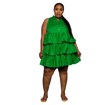 XL-5XL 2022 letní plus velikosti šaty ženy oblečení solid color šaty bez rukávů tlačítko volné mini cupcake šaty Velkoobchodní Dropshipping