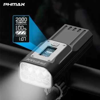 PHMAX 2000 Lumenů Přední Kolo Světlo USB Dobíjecí Led 10000 mAh Horské Kolo Lampa Napájení Displeje Kolo Světlometů