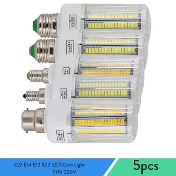 5ks LED Corn Žárovky E27 E14 E12 B22 Bílá Ampule Lampa pro Domácí Ložnice Nahradit 50W Žárovka AC 220V 110V