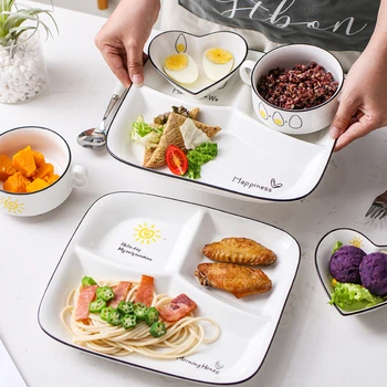 Sub-divize tuk-redukční jídlo, talíř, domácnost, rodina-made snídaně nádobí dětské keramické rozdělena kvantitativní deska