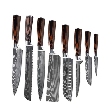 DAOMACHEN 8 sad kuchyňských nožů Laserem Damašku vzor šéfkuchař, Ostrý nůž Santoku Sekáček na Krájení Utility Nože doprava Zdarma