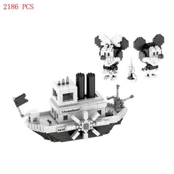 hot klasické Kreativní Minnie Mickey Mouse Steamboat Willie NÁM, Kreslený film, loď, obrázek mikro stavební bloky model cihly hračky