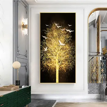 Zlatý Strom Života Plátno, Tisk Plakátů a Moderní Abstraktní Zlatý List Wall Art Obraz Nordic Obývací Pokoj Dekorace Obrázek chladící vitrína cuadro