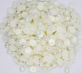 2mm,4mm,5mm,6mm,8mm,10mm,12mm Jelly Pearl White AB béžová AB Plochá zadní ABS kolem Půl perle, imitace plastu půl pearl
