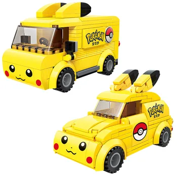 Hot Anime Karikatura Pokemon Pikachu Roztomilé Auto, Autobus Model, Stavební Bloky, Cihly Sady Klasický Film Panenky Děti, Hračky Pro Děti Dárek