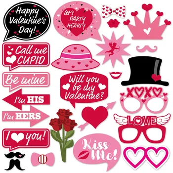 25pcs Růžový Červený Papír Phoot Booth Rekvizity, Šťastný Valentýna Decor Pan a Paní Láska Pletí Výzdobu Pro Svatby 2023 Natáčení Prop