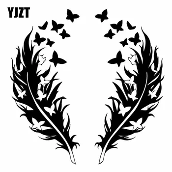 YJZT 15.8 M*15.9 CM Vinyl Obtisk Peří Motýl Romantický Design Auto Samolepky Černá/Stříbrná C24-0325