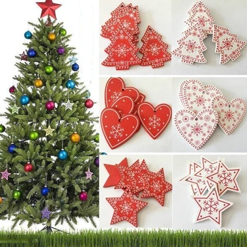 12ks DIY Bílá Červená Hvězda, Stromek, Srdce Závěsné Ozdoby WoodenChristmas Stromě Visí Ozdoby pro Vánoční Večírek