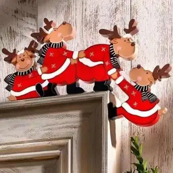 Vánoční Rám Dveří Dekorace Santa Claus Elk Dřevěné Vánoční Ozdoby 2022 Rám Dveří Dřevěné Obložení Xmas Dveře Dekor pro S8S1