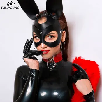 Fullyoung Sexy Kožená Maska Bunny Girl Cosplay Maškarní Erotický Halloween, Karneval, Párty, Masky, Bdsm, Bondage Hry, Fetiš Maska