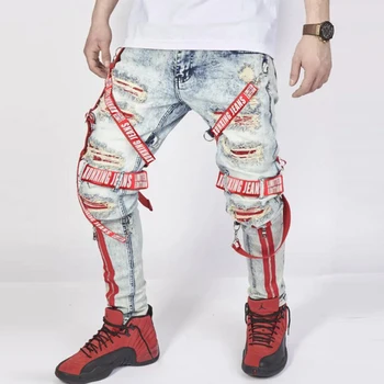 Pánské džíny v létě muž štíhlé kalhoty 2021 módní pytlovité džíny s designem podzimní rovné kalhoty roztrhané džíny biker pánské oblečení