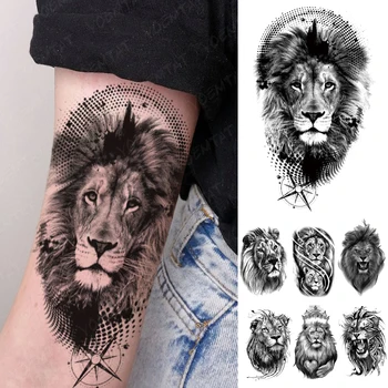 Vodotěsný Dočasné Tetování Nálepka Trash Polka styl Flash Tetování lev zvíře kompas Tělo Umění Rameno Falešné Tetování, Muži, Ženy