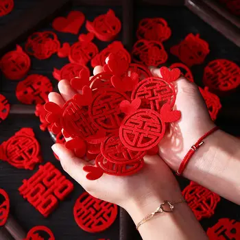 150pcs Mini Double Happiness Láska Samolepky Čínské Tradiční Svatební Konfety Banquet Party Dodávky Manželství Pokoj Dekorace