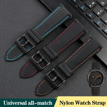 20mm 22mm Vlákno Nylon Kožené Spodní Watchband Pro Breitling Mido Kormidelník Tissot Seiko Č. 5 rychloupínací Hodinky Popruh Náramek