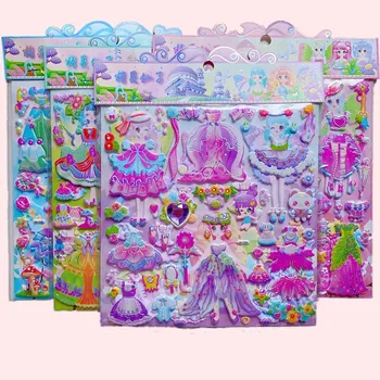 1 List 3D Puffy Princezna zdobit Samolepky, Dívky, Děti, Třpytky Opakovaně Kawaii Double-deck Samolepky, Děti, Narozeniny, Vánoční Dárky