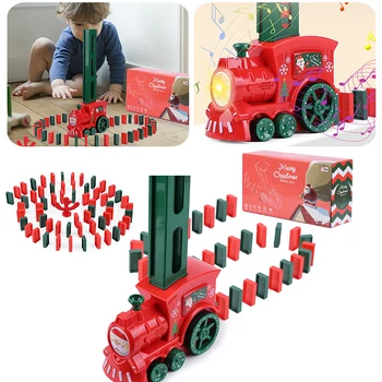 Domino Stavební Stohování Vlak se Zvukem Barva Náhodné Vlak Cihel Oblek Kognitivní Hru Elektrické vláčky pro Děti vánoční Dárky