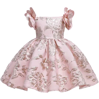 Vintage Květina Princezna Šaty Dívky okvětní Lístek Rukáv Žakárové Svatební Elegantní Družička Šaty Baby Tutu Vestido Dětské Oblečení