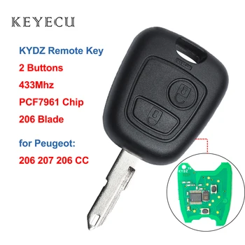 Keyecu KYDZ Remote Auto Klíče Fob 2 Tlačítka 433 mhz s PCF7961 Čip pro Peugeot 206 207 206 CC, Nesestříhaný 206 Blade