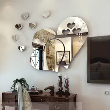 Roztomilé 3D Zrcadlo Povrchu Zdi Nálepka Tvar Srdce DIY Art Mural Domova Dekorace na Stěnu Ornament Vodotěsné