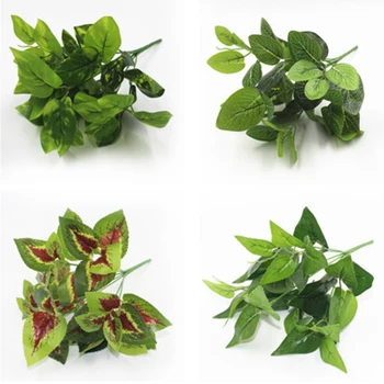 Umělé Rostliny Květiny a Listy, Plastové Zelené Trávě Bonsai Rostliny Falešné Listy Listy Bush Zařízené Pro Rodiny Wedd