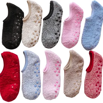 5Pairs Podlaha Loď Ponožky Pro Ženy Muži Zimní Teplé Bavlněné Plyšové Non-Slip Ponožky, Pevné Krátké Ponožky, Krytý Přezůvky