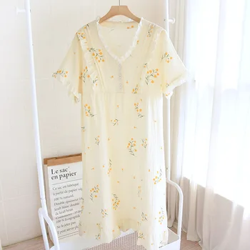 Letní nové dámské noční košile 100% bavlna krep sukně tenký krátký rukáv Japonský sladké a roztomilé sukně svetr domů sukně ženy