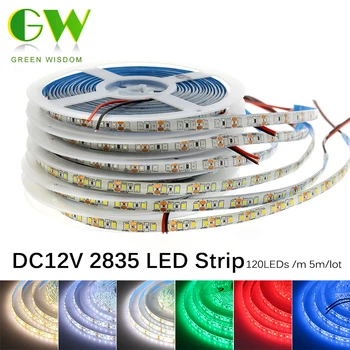 5M LED Strip Světlo Flexibilní Lampa Pásky DC12V 2835 SMD Vodotěsné LED Pásky pro Domácí Dekorace Osvětlení 120LEDs/m 6W/m LED Světla
