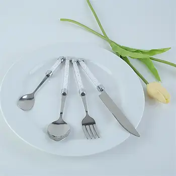4-24ks Luxusní Stříbrné Svatební Večeři nastavení Třpytivé Rukojeť Nádobí sada Akryl Crystal Stolu Nůž Večeře Forks Lžičky