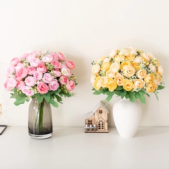 Hedvábí Umělé Květiny Mini Růže, Pivoňka Bílé Svatební Party Dekorace Kytice Domova Obývací Pokoj DIY Řemesla Simulace Falešné Květina