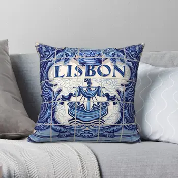 Portugalsko, Lisabon, Lisabon Dlaždice Azulejo Náměstí Povlak Na Polštář Polyester Povlečení Velvet Tvůrčí Zip Dekor Postele Polštář Kryt
