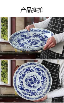 10 palcový velké servírovací talíře Čínské Modrý a bílý porcelán Keramika Domácí Jídlo Mísy Špagety Pečené krůtí Pečená Husa