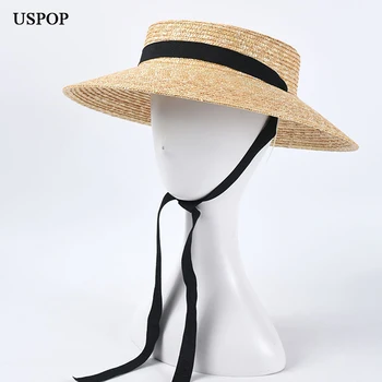 USPOP Nový francouzský styl vintage mělké korunu ženy slaměné klobouky slaměné klobouky proti slunci dlouhá stuha přírodní pšeničné slámy pláž hat