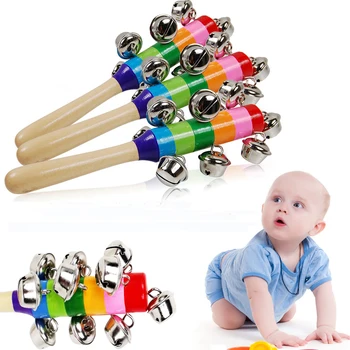 Dětský Zvonek Vokální Hračky Rainbow Stick Shaker Vzdělávací Hračka Rukojeť Dřevěná Činnost Bell Prsten, Duha Hudební Nástroj
