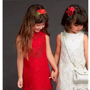 Nové značkové jarní dívky svatební šaty Červené Evropský sytle princezna kostým značky župan fille enfant dívka bez rukávů vesta šaty