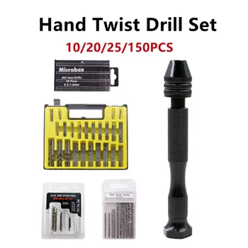 1Set Mini Twist Vrták Mikro Hand Drill Bit Rychloupínací Sklíčidlo Výstružník Ruční Twist Vrtáku Upínání Twist Vrták 10/20/25/150KS