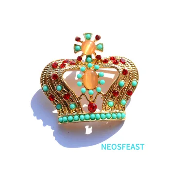 Klasické Šperky Drahokamu Koruny Brože Pro Ženy Luxusní Multi Barevné Nový Rok Dárky Živůtek Slitiny Pin Svatební Šaty Ozdoby