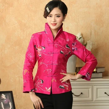 Novinkou Oblečení Rose red Dámské Čínské Tradiční Ručně malované Bunda Vintage Tang Oblek Motýl Vzor Kabát Svrchních oděvů