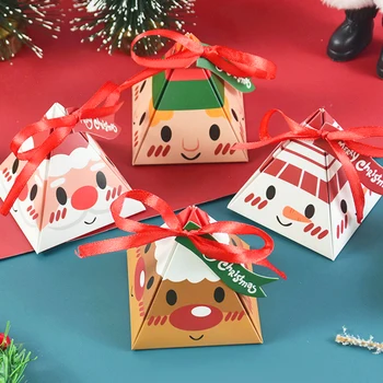 10ks Kužel Veselé Vánoční Papír Cukroví Krabice Santa Claus Cookies Krabice s Mašlí, Dárkové Balení Taška Vánoční Navidad Nový Rok, Strana, Výzdoba