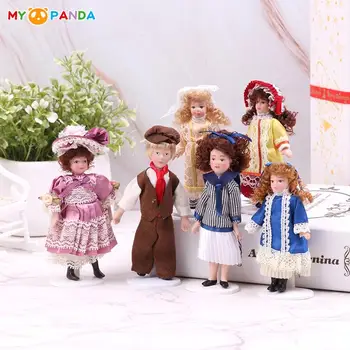 1Set 1:12 Domeček pro panenky Miniaturní Panenka Model s Držákem Retro Porcelánová Panenka Hezká Dívka, Viktoriánské Panenky, Domeček pro panenky, Domácí Výzdoba