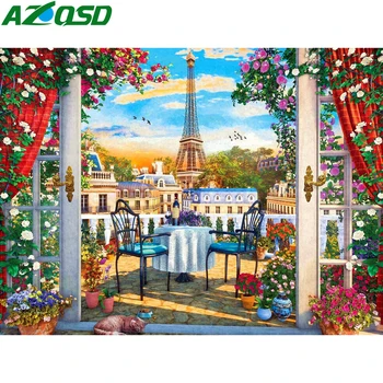 AZQSD 5D Plné Náměstí Diamond Výšivky Věž Cross Stitch Mozaika Krajiny Nové Příjezdu Malování Zahradě Domova
