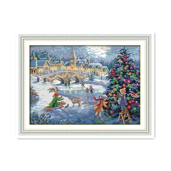 Vánoční Oslava v Zimě Sníh Cross Stitch Kit Veselé Vánoční Přání, Strom Přání, Ruční výšivka