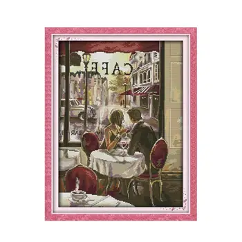 Radost neděli seznamka Milovníků romantické kavárně cross-steh kresby elegantní ruční řemesla DIY dekorace