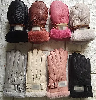 Teplé ovčí kůže kožená rukavice děti, muži a ženy zimě silné vlny jezdecké rukavice