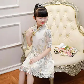 Děti Dívka Cheongsam Šaty V Létě 2021 Dítě Princezna Šaty Nové Teenager Krátký Rukáv Party Šaty Děti Oblečení