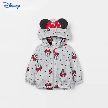 Disney Minnie Dětská Dívčí Bavlněná Bunda S Kapucí Jaro Podzim Dítě Na Zip Kabát Dlouhý Rukáv Cartoon Vynosit, Dětské Oblečení