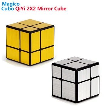 QiYi Zrcadlo 2x2 Magické Kostky Puzzle Rychlost Magic Cube Zlatá/Stříbrná Nálepka Cube Stres Odlehčovací Hračky pro Dospělé Vzdělávací Hry