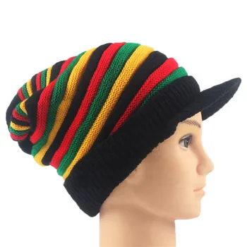 Zimní Muži Ženy Pruhovaný Rasta Červená Žlutá Zelená Bob Marley Reggae Móda Nové Vlny Rainbow Kulich Jamajský Kapoty Nakoupila Čepice Čepice