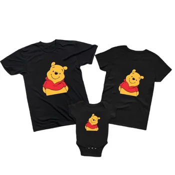 Matka Děti T-Shirt Letní Dětské Krátký Rukáv Romper Medvídek Pú Tisknout Odpovídající Rodinné Trička Harajuku Tee Novorozence Oblečení
