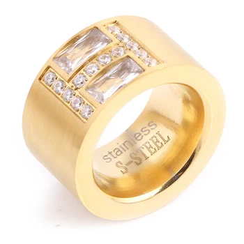 Nové Příjezdu Zlaté Barvy Prsten Bijoux 14mm Šířka Velkou Pave Nastavení CZ Zicon zásnubní Prsten Pro Ženy, Svatební Šperky